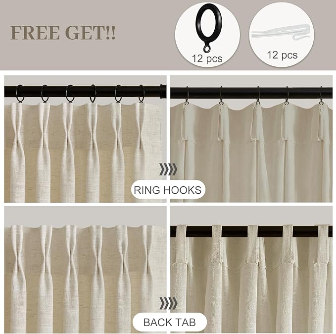 Extra Wide Pinch Pleated Linen Curtains - Image 3