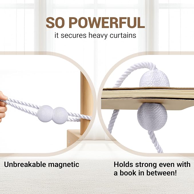 Hion Magnetic Curtain Tiebacks White 2pcs, Curtain Tiebacks Buckles Holdbacks - Image 5
