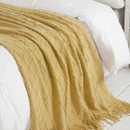 BOURINA Mustard Throw Blanket 50 x90 Inches Throw Textured Solid Soft Sofa - Image 3