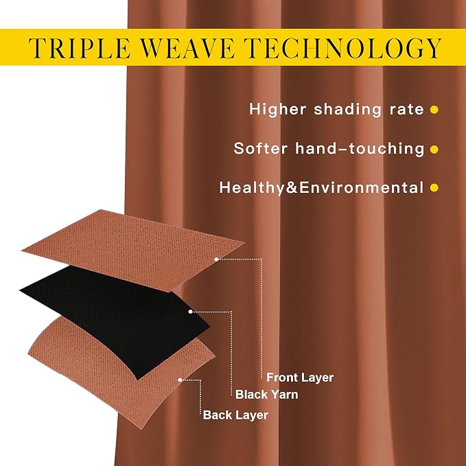 NICETOWN Burnt Orange Curtains 102 inch Length, Grommet Blackout Room Darkening - Image 3