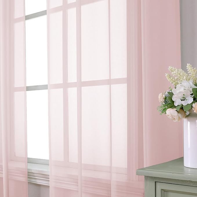Aiyufeng Blush Pink Sheer Curtains 45 Inch Length 2 Panels Set, Light Filtering - Image 2