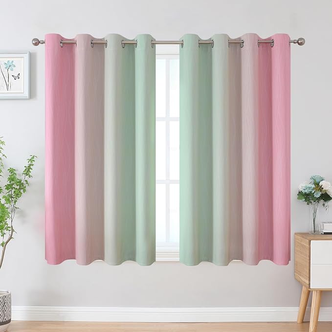 Estelar Textiler Sage and Pink Blackout Curtains 45 Inch Length, Light Blocking - Image 2
