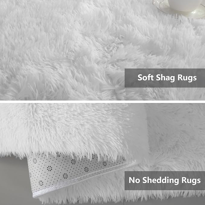 Shag Area Rugs for Bedroom Living Room, 5X8 Ultra Soft White Fluffy Area Rugs - Image 8