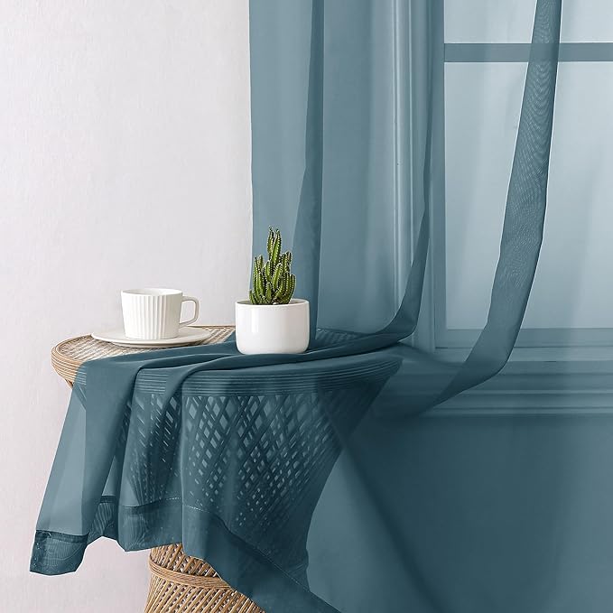 Aiyufeng Dusty Blue Sheer Curtains 36 inches Long, Short Kitchen Window - Image 5