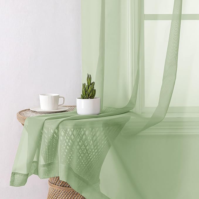 Aiyufeng Light Green Sheer Curtains 45 Inch Length 2 Panels Set - Image 4