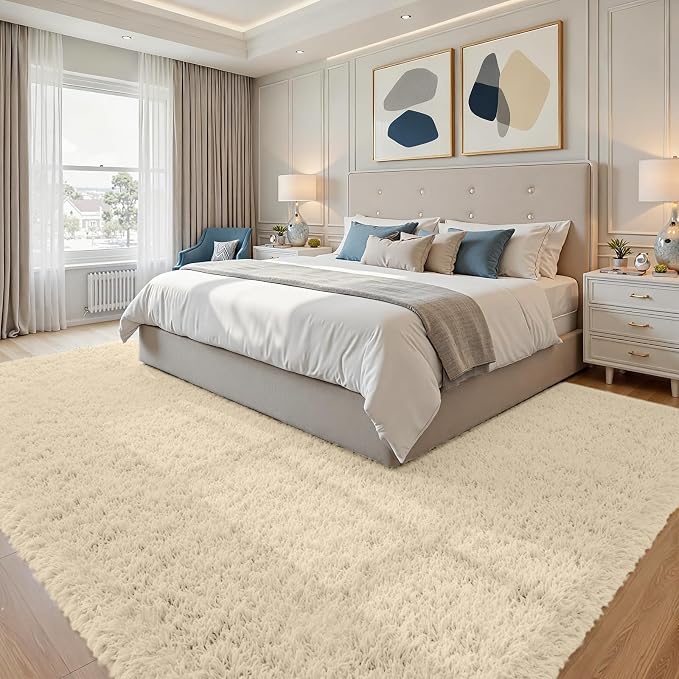 8x10 Area Rugs for Living Room Rug: Soft Fluffy Shag Beige Rugs for Bedroom - Image 4