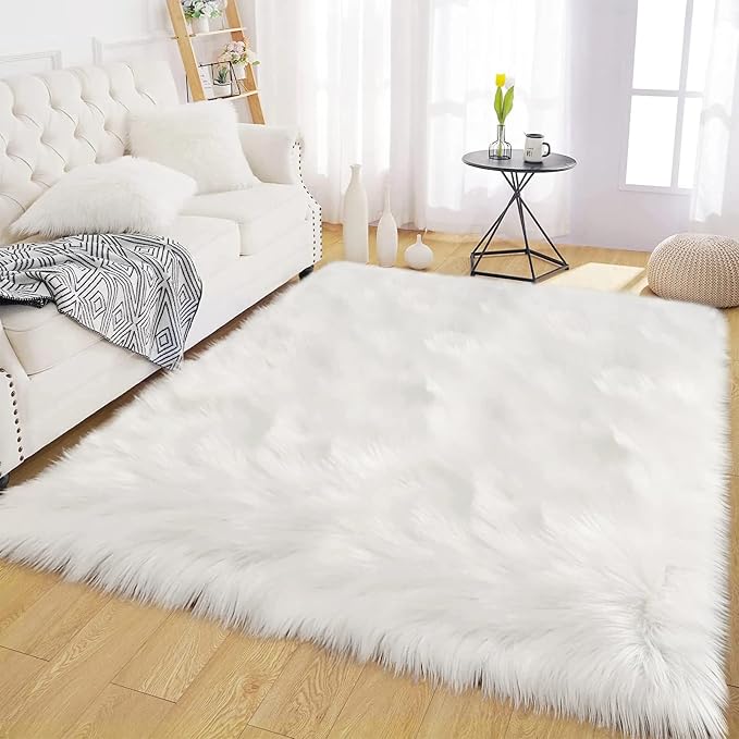 Latepis White Faux Fur Rug 3x5, Faux Sheepskin Rugs - Image 8