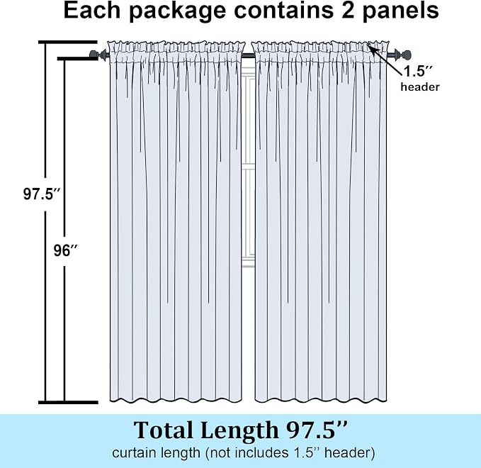 Simplebrand Sage Green Sheer Curtains 96 Inches Long, Light Filtering Rod - Image 2