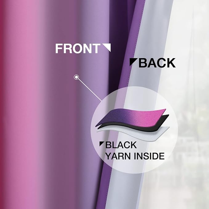 Yakamok Pink and Purple Blackout Curtains, Ombre Full Room Darkening Window - Image 4