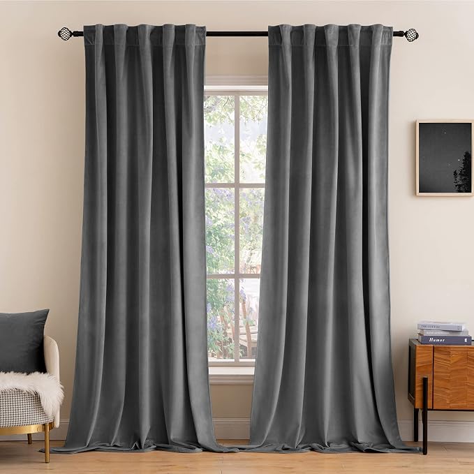 MIULEE Grey Velvet Curtains 90 inches 2 Panels by MIULEE
