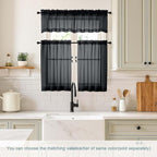 Black Small Sheer Curtains Tier 24 Inches Length 2 Pieces, Light Filtering Cafe - Image 2