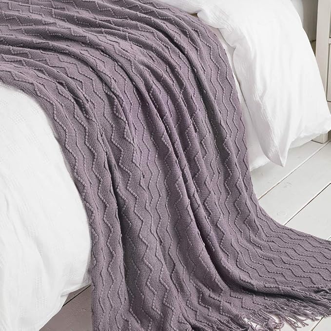 BOURINA Dark Lavender Throw Blanket 60 x80 Inches Throw Textured Solid Soft - Image 6
