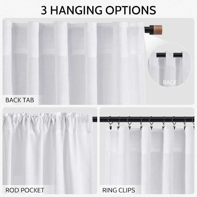 Snow White Linen 120 Inch Curtains - Image 2