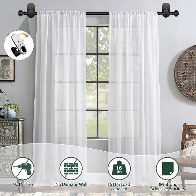 KAMANINA No Drill Curtain Rods for Windows 32 to 58 Inches, 5/8 Inch Renter - Image 5