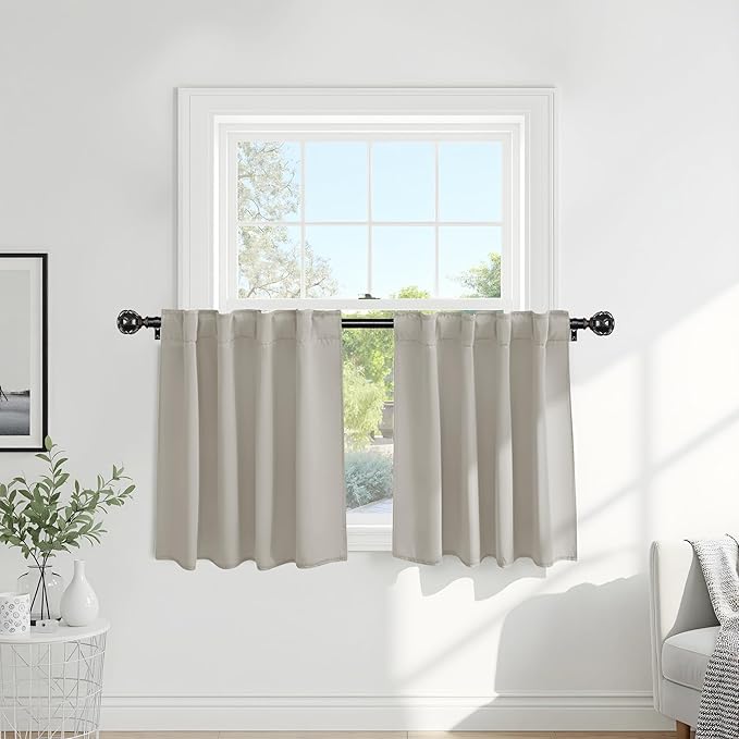 PONY DANCE Blackout Short Cafe Curtains, Privacy Light Block Small Window by PONYDANCE