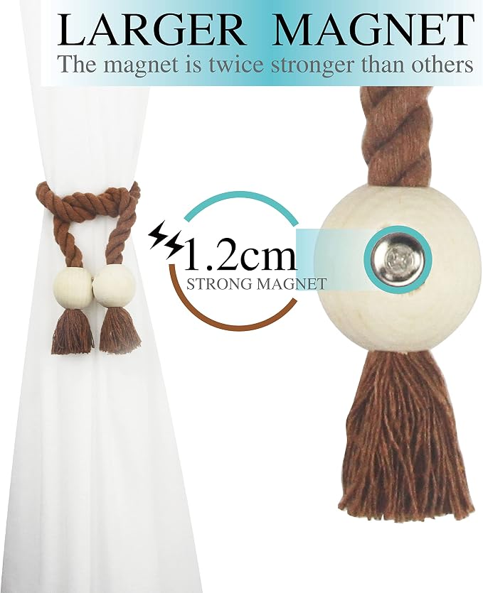 2 Pack Magnetic Curtain Tiebacks Cotton Hand Woven Tie Back Decorative Rope - Image 4