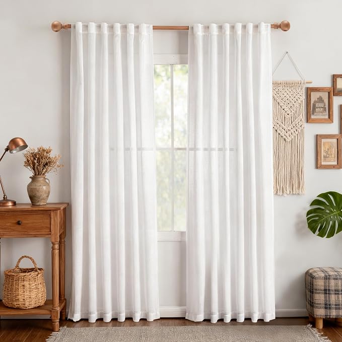 MYSKY HOME White Curtains 80 Inch Length 2 Panels Set - Image 2