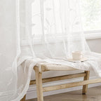 MIULEE White Sheer Curtains 2 Panels Embroidered Leaf Patterned Rod Pocket by MIULEE