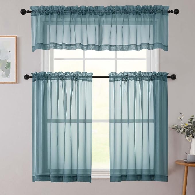 Cafe Curtains 36 Inch Length Tier 2 Pieces, Modern Soft Airy Sheer Kitchen - Image 8