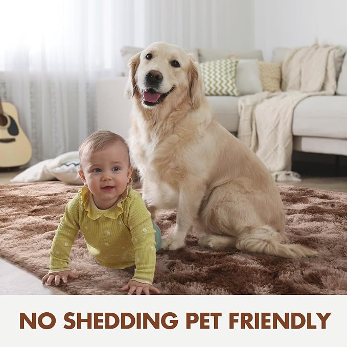 4x6 Ft Shag Brown Area Rug for Bedroom Living Room, Tie-Dyed Ultra Soft Fluffy - Image 6