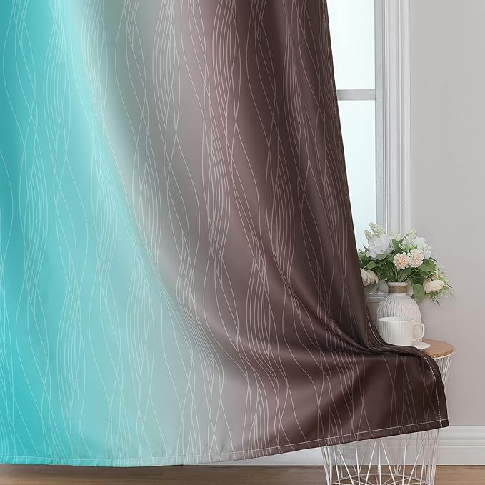 Estelar Textiler Brown and Teal Blackout Curtains 45 Inch Length, Light - Image 6