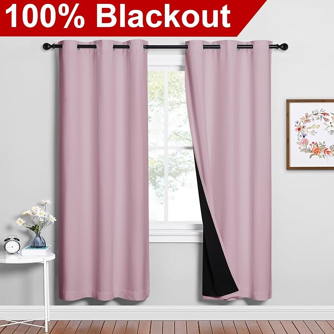 NICETOWN 100% Blackout Window Curtain Panels, Baby Pink, 2 Pieces, 42-inch Wide - Image 2