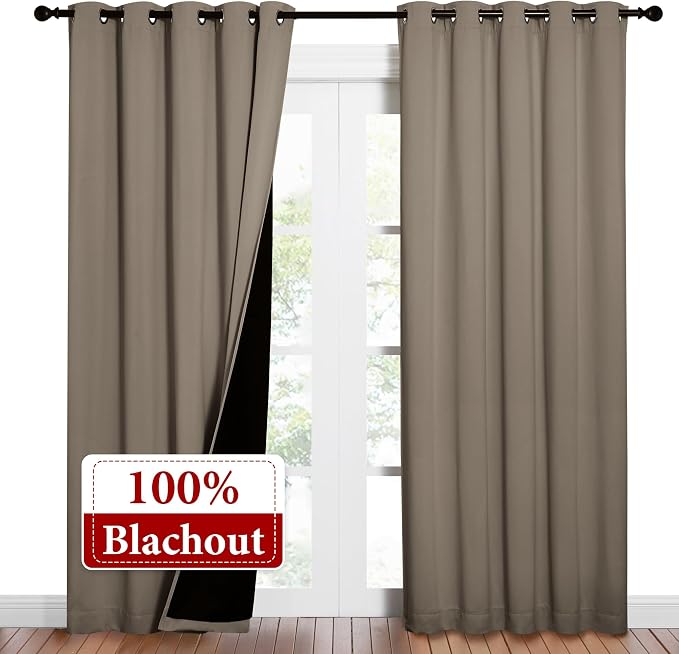 NICETOWN Taupe Full Shade Curtain Panels, Pair of Energy Smart & Noise Blocking - Image 2