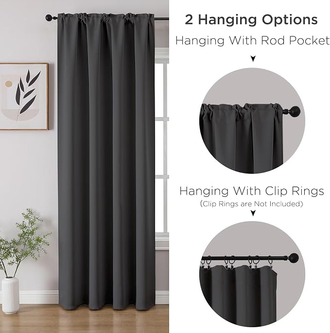 CUCRAF Dark Grey Blackout Curtains 96 inch Length 2 Panels Set, Rod Pocket Room - Image 3