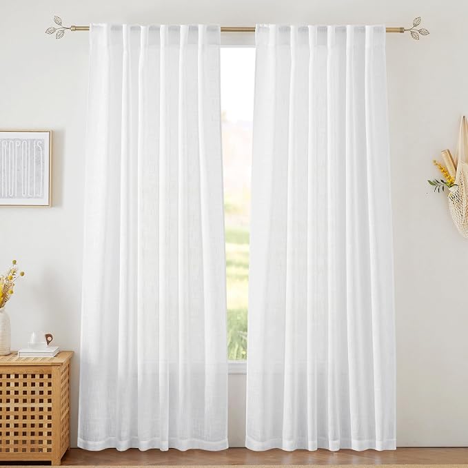RYB HOME Sheer Curtains White 90 inches Long by RYBHOME