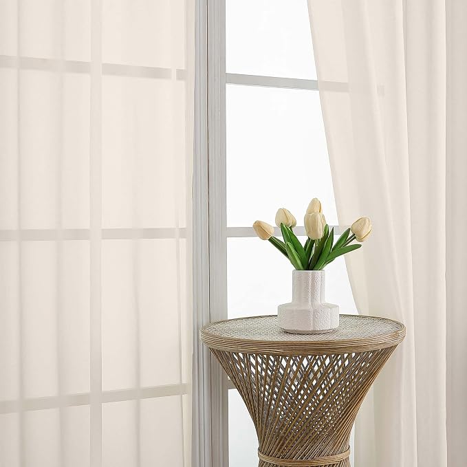 OVZME Cream Sheer Curtains 72 Inches Long 2 Panels Set, Light Filtering Sheer - Image 3