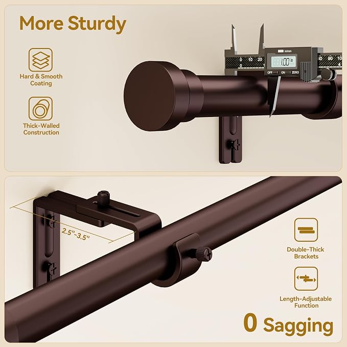YaFex Curtain Rods 32-58 Inch, Heavy Duty 1 Inch Adjustable Curtain Rod - Image 4