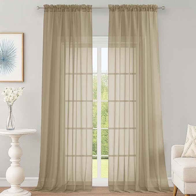 OWENIE Sheer Taupe Curtains 108 Inches Long by OWENIE
