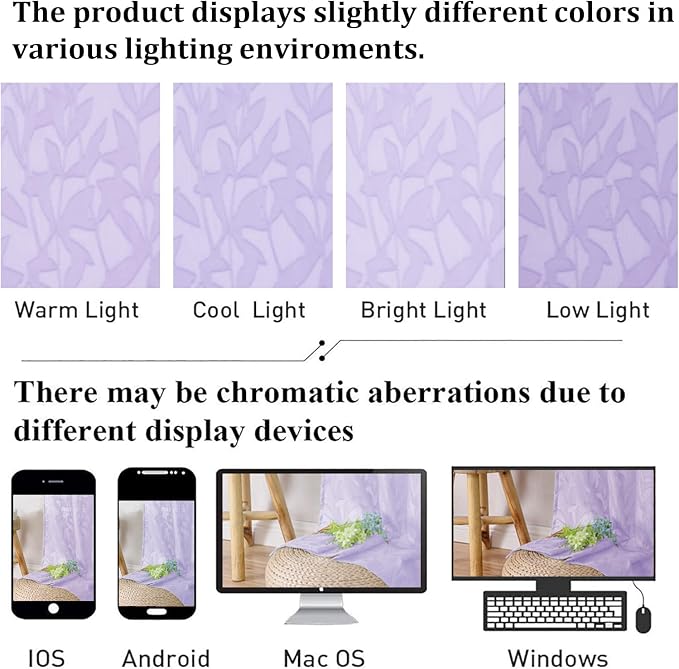 Lecloud Leia 2 PCS Light Purple Sheer Kitchen Curtains 36 Inch Length, - Image 5