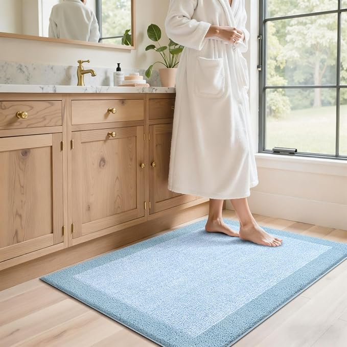 48x32 Large Bathroom Rugs Washable Non Slip, Light Blue Bath Mat - Image 3