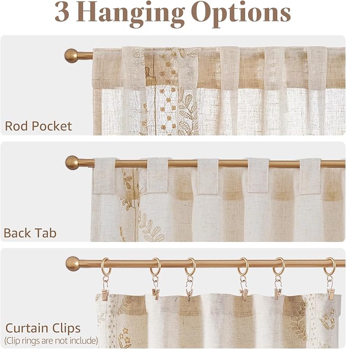 jinchan Belrose Linen Floral Cafe Curtains 54 Inch Length Embroidered Farmhouse - Image 7