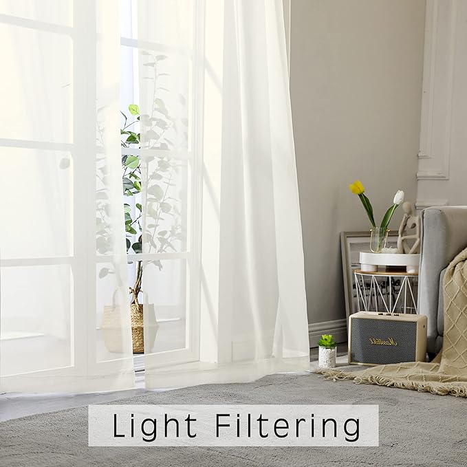 OWENIE Short Sheer Curtains 24 Inches Long 2 Panels - Image 2