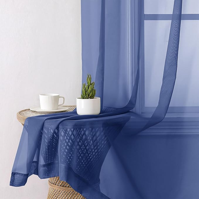Lecloud Royal Blue Sheer Curtains 72 Inches Long 2 Panels, Rod Pocket Voile - Image 3