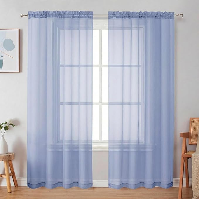 Simplebrand Denim Sheer Curtains 72 Inches Long 2 Panels by Simplebrand