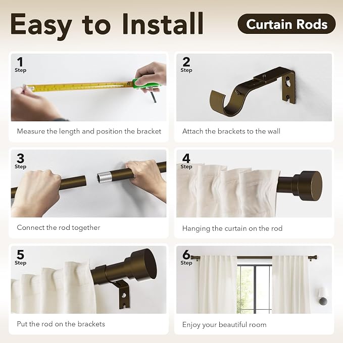 IFELS Heavy Duty Curtain Rods for Windows 48 to 84 Inch, 1 Inch Bronze Curtain - Image 8