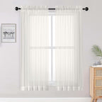 OWENIE Sheer Ivory Curtains, Sheer Curtains 63 inch Length 2 Panels Set by OWENIE