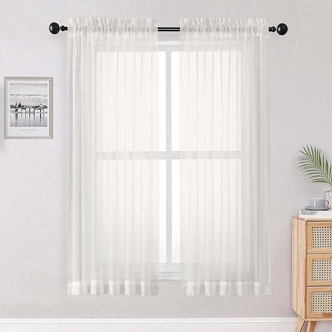 OWENIE Ivory Sheer Curtains 68 Inch Length 2 Panels Set by OWENIE