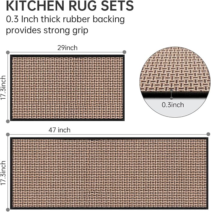 eqivei Kitchen Rugs and Mats Non Skid Washable Set of 2 PCS, Absorbent Runner - Image 2