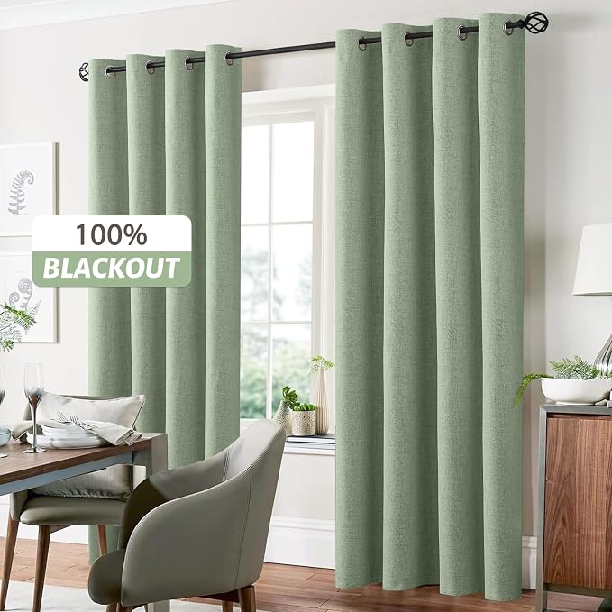 Yakamok Light Sage Green Linen Curtains 100% Blackout 84 Inches Long, Room - Image 7
