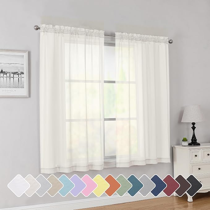 Simplebrand Ivory Short Sheer Curtains 45 Inch Length by Simplebrand