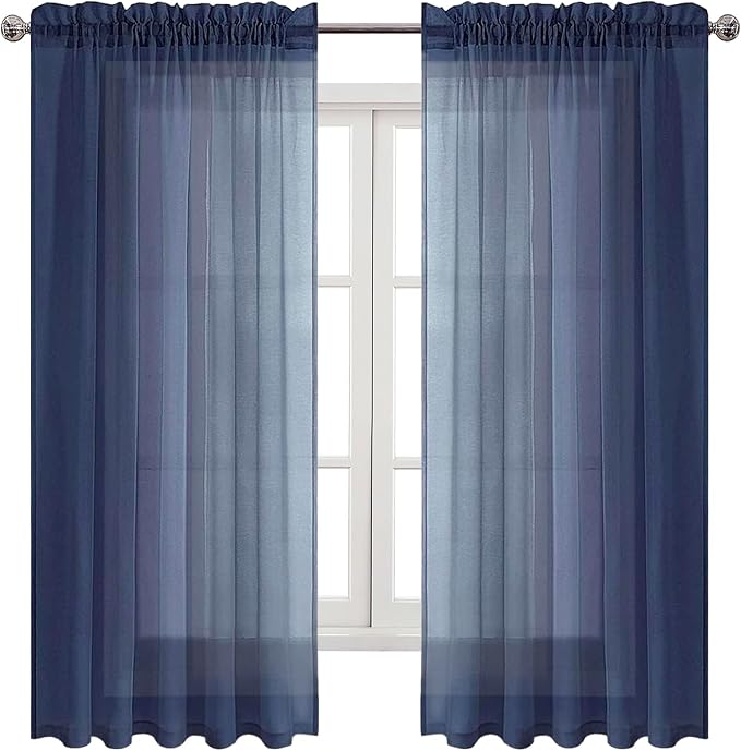 DWCN Navy Blue Sheer Curtains Semi Transparent Voile Rod Pocket Curtains - Image 9