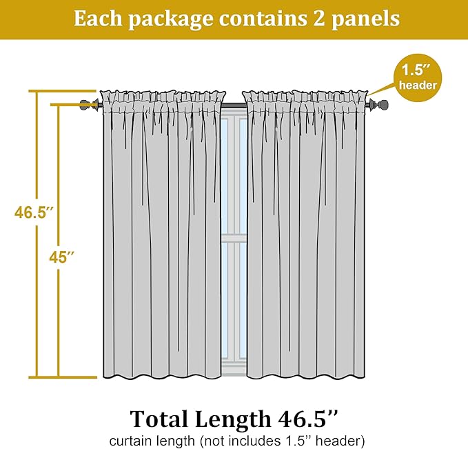 OWENIE Furman White Sheer Curtains 45 Inch Length 2 Panels Set - Image 7