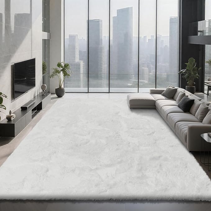 Shag Area Rugs for Bedroom Living Room, 5X8 Ultra Soft White Fluffy Area Rugs by Boshengya