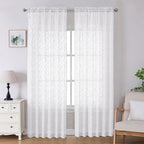 Lecloud Leia White Sheer Curtains 96 Inches Long 2 Panels, Airy Voile Jacquard by Lecloud