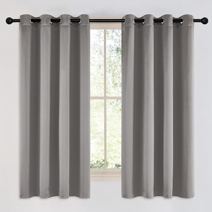 NICETOWN Chrome Gray Bedroom Curtains 63 inch Length 2 Panels, Grommet Window by NICETOWN