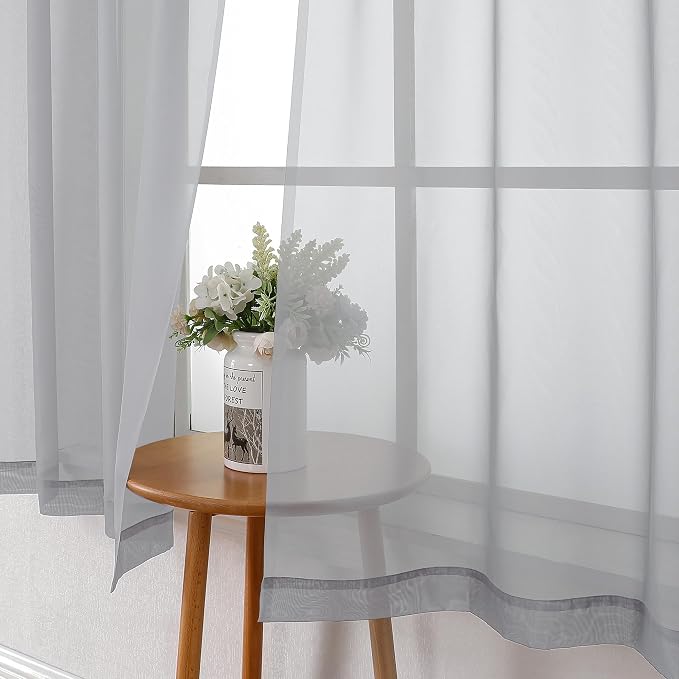 Lecloud Light Grey Sheer Curtains 54 Inch Length 2 Panels, Airy & Breathable - Image 3